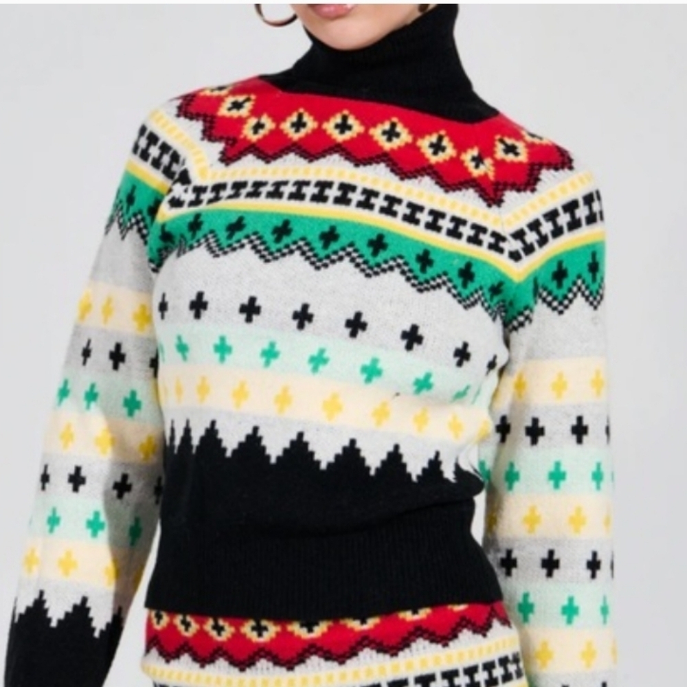 AKIRA Multicolor Geometric Turtleneck Sweater
